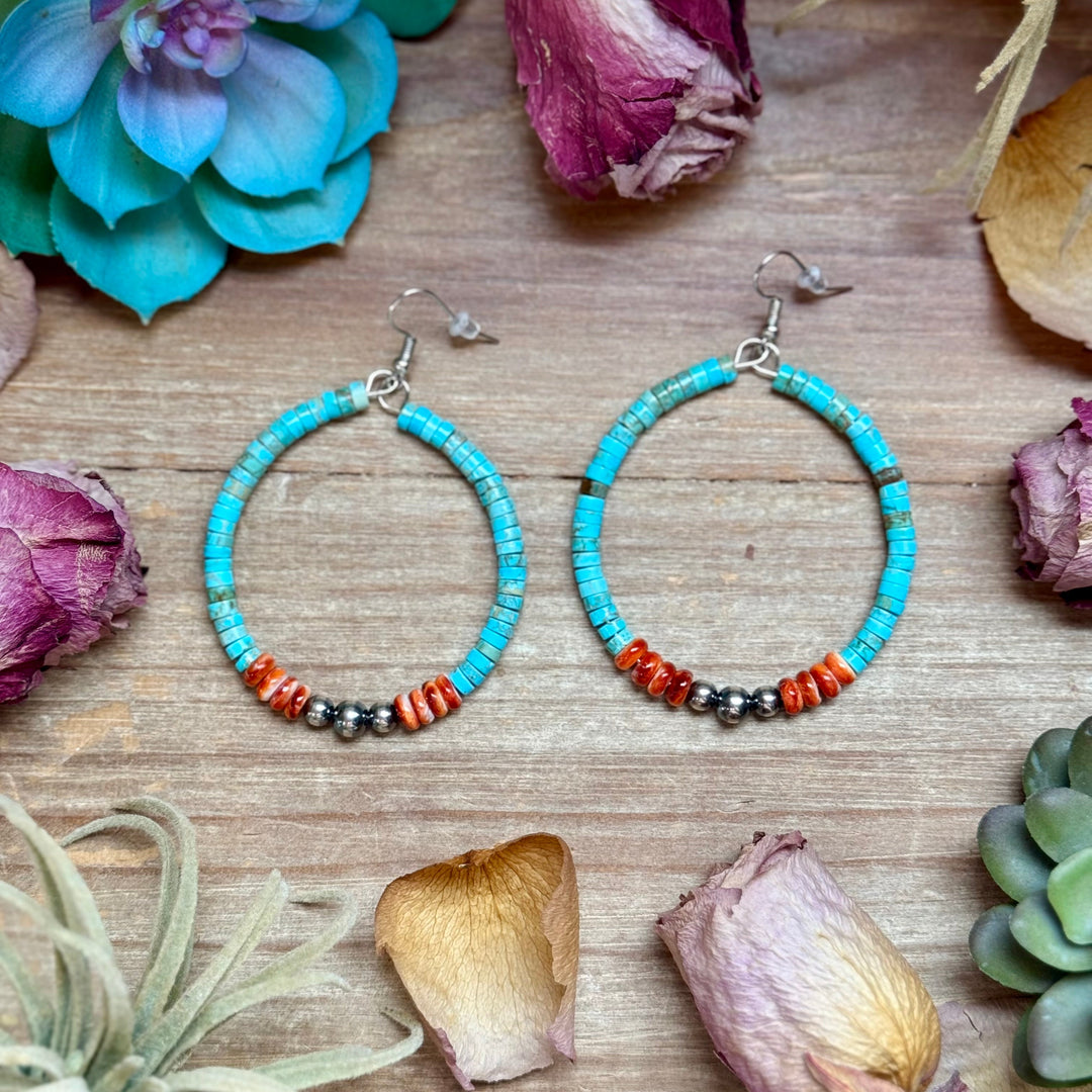 Vibrant Hoops – Turquoise, Spiny Oyster & Sterling Silver Earrings Shopify Collective The Bijoux FAB Jewelry The Bijoux FAB Jewelry