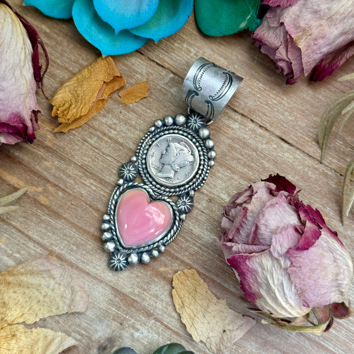 75 - Sterling Silver Pink Conch & Mercury Dime Pendant by Shay Pfeiffer Pendant Shopify Collective The Bijoux FAB Jewelry The Bijoux FAB Jewelry