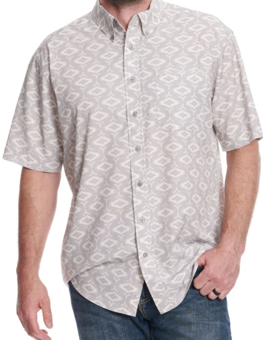 Cinch Men's/Boys Stone Grey & White Aztec Print ArenaFlex Western Shirt Cinch