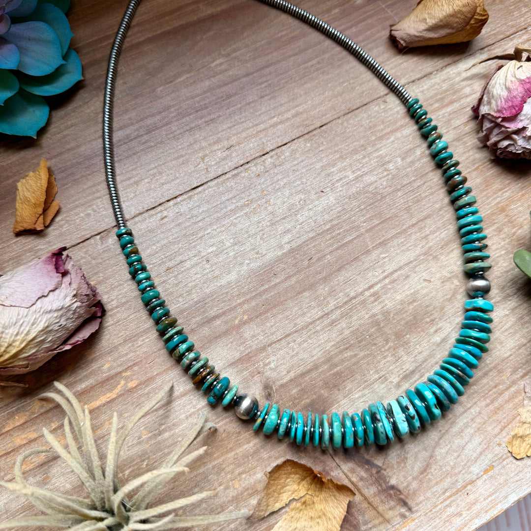 Turquoise Graduated Necklace with Hematite & Sterling Silver Accents – 23” Necklaces Shopify Collective The Bijoux FAB Jewelry The Bijoux FAB Jewelry