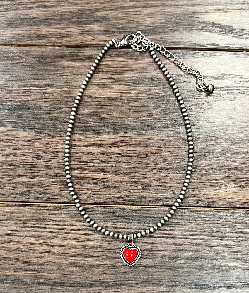 739579, Handmade 15" Navajo Heart Synthetic Stone Necklace ISAC Trading Inc