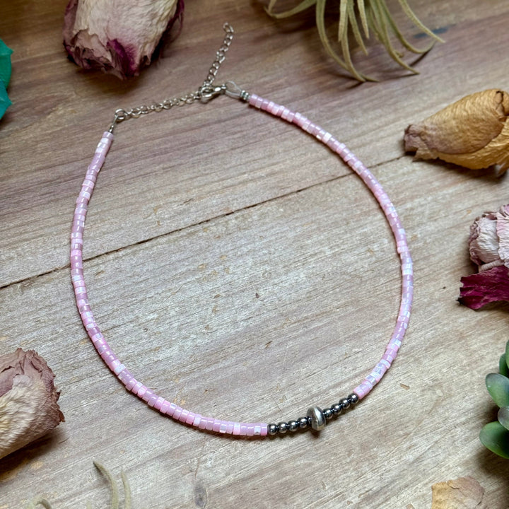 Pink Shell Heishi Necklace – 15" Necklaces Shopify Collective The Bijoux FAB Jewelry The Bijoux FAB Jewelry