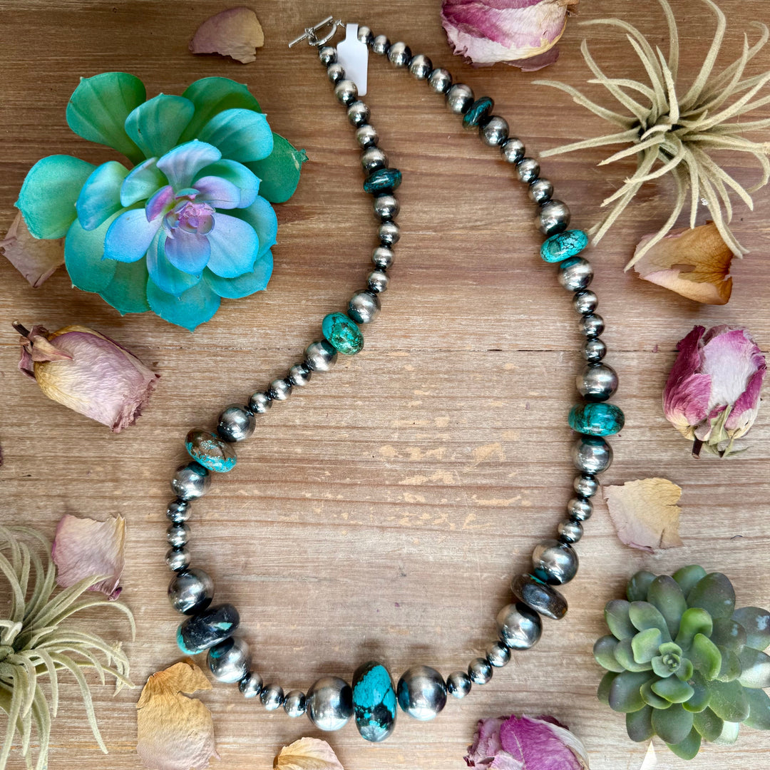 29” Massive Turquoise Rondelle Necklace – Sterling Silver Pearls Necklaces Shopify Collective The Bijoux FAB Jewelry The Bijoux FAB Jewelry