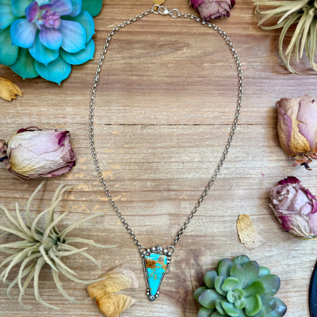 106 - Sterling Silver Kingman Turquoise Lightning Bolt Fixed Chain Necklace by Jason Ogg Necklaces Shopify Collective The Bijoux FAB Jewelry The Bijoux FAB Jewelry