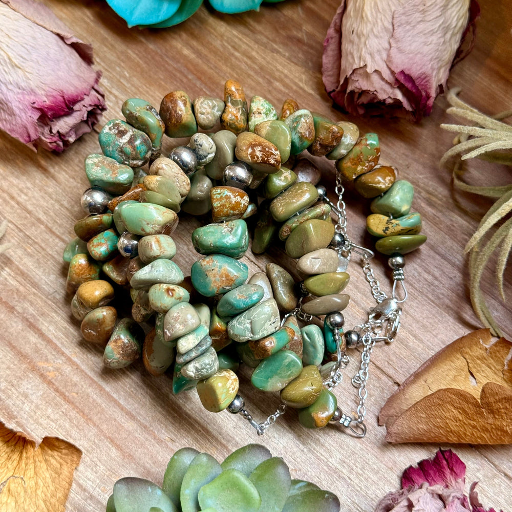Green Turquoise Nugget Bracelet with Sterling Silver Pearls – 7” + Extender Bracelets Shopify Collective The Bijoux FAB Jewelry The Bijoux FAB Jewelry