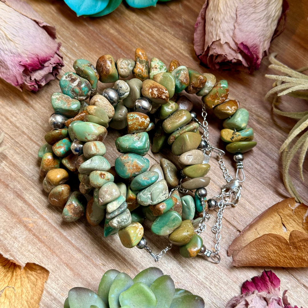 Green Turquoise Nugget Bracelet with Sterling Silver Pearls – 7” + Extender Bracelets Shopify Collective The Bijoux FAB Jewelry The Bijoux FAB Jewelry