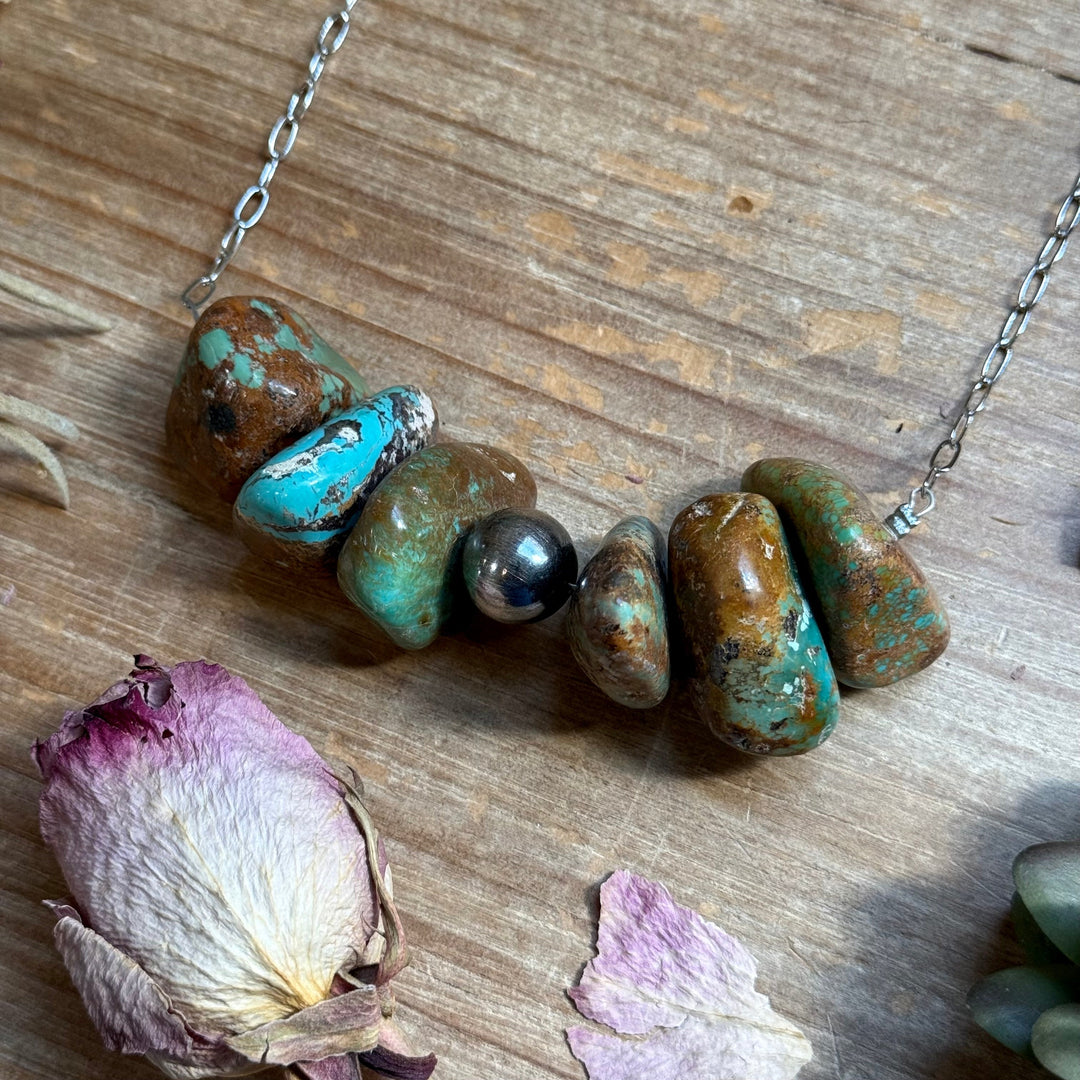 16” Chunky Turquoise Paperclip Necklace – Sterling Silver Center Necklaces Shopify Collective The Bijoux FAB Jewelry The Bijoux FAB Jewelry