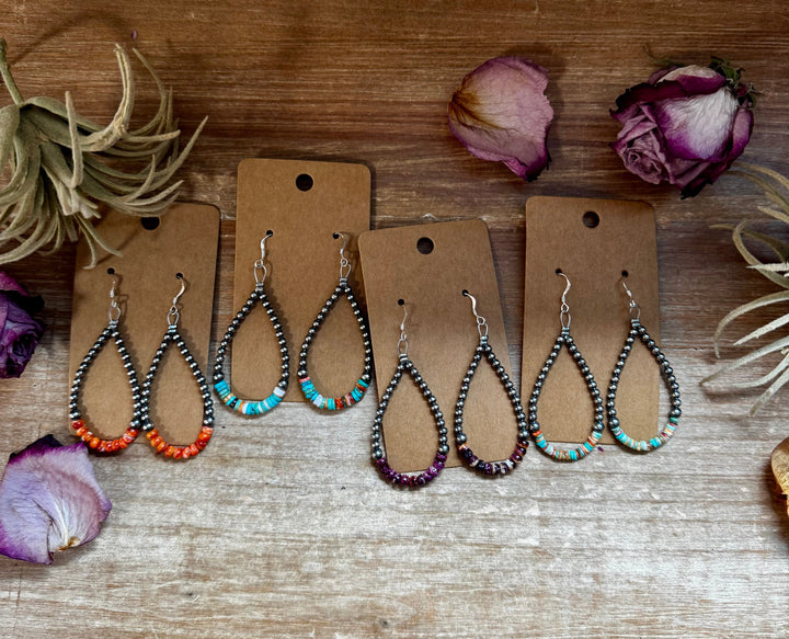 Green & Orange Heishi Earrings – Sterling Silver Pearls Earrings Shopify Collective The Bijoux FAB Jewelry The Bijoux FAB Jewelry