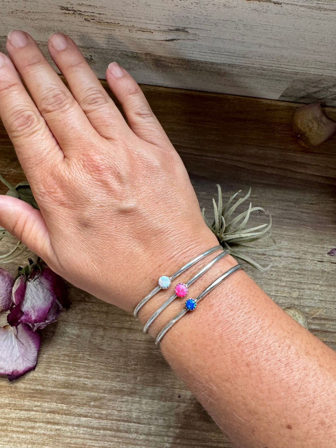 Small Opal Cuff Bracelet – Choice of Pink, Blue, or White – Sterling Silver bracelets Shopify Collective The Bijoux FAB Jewelry The Bijoux FAB Jewelry