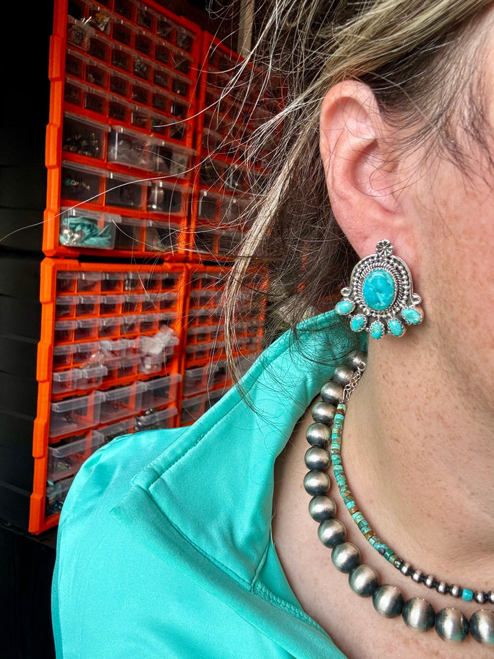 Stud earrings Kingman turquoise and sterling silver Earrings Shopify Collective The Bijoux FAB Jewelry The Bijoux FAB Jewelry