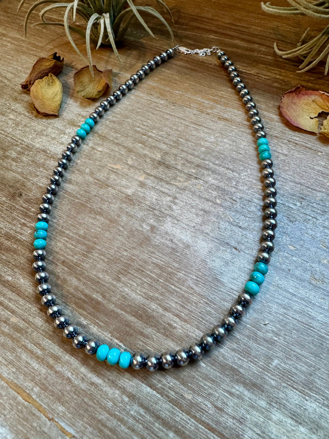 Sterling Silver Pearl & Blue Turquoise Necklace – 19" Necklaces Shopify Collective The Bijoux FAB Jewelry The Bijoux FAB Jewelry