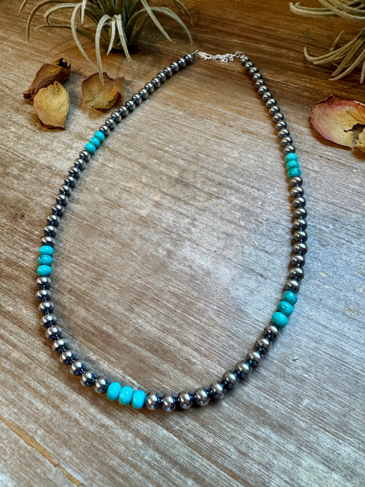 Sterling Silver Pearl & Blue Turquoise Necklace – 19" Necklaces Shopify Collective The Bijoux FAB Jewelry The Bijoux FAB Jewelry