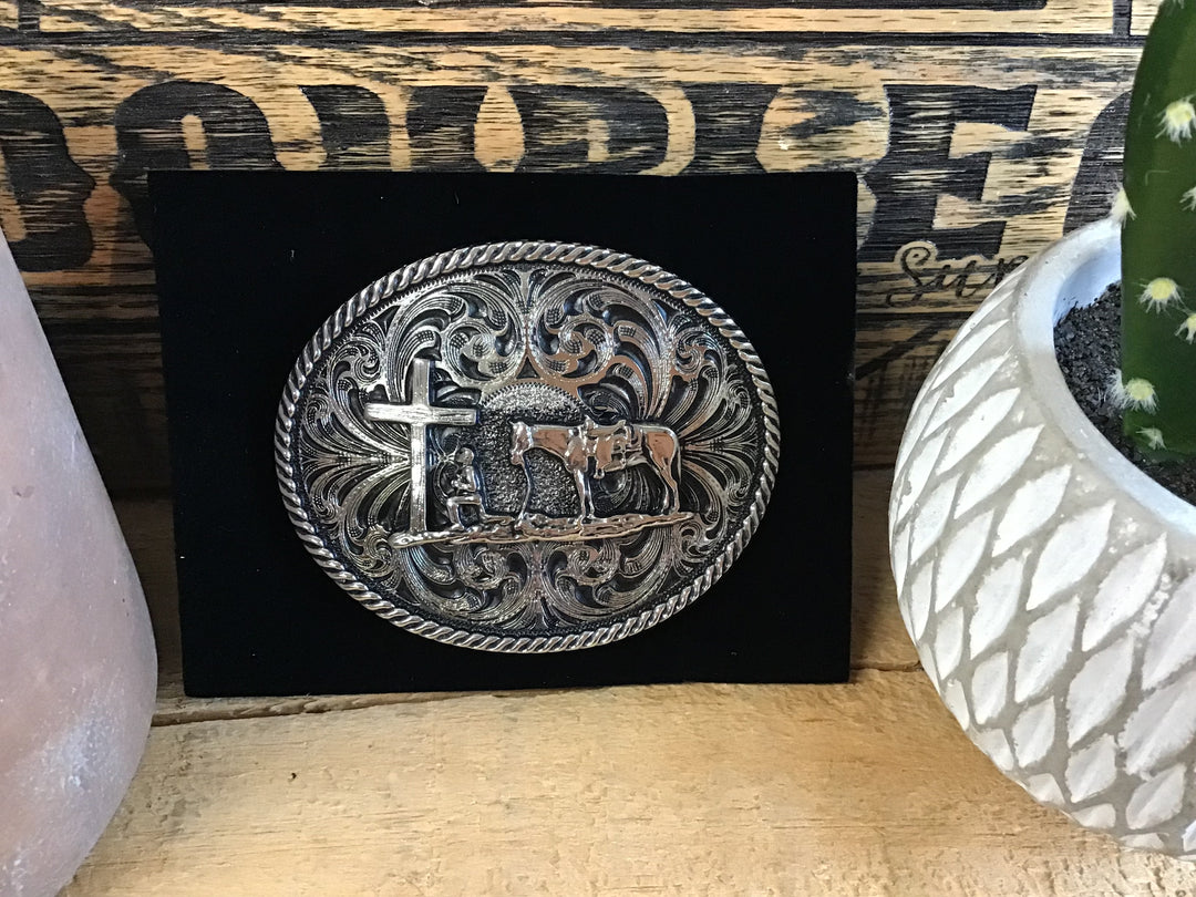 Christian Cowboy Attitude Belt Buckle Belt Buckle Women's Montana Silversmiths