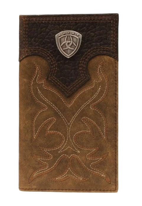 Ariat Brown Distressed Leather Rodeo Wallet with Shield Logo