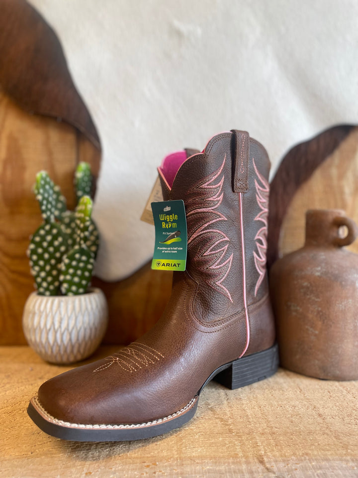 Ariat® Youth Girl's Firecatcher Rowdy Brown Square Toe Boots 10042413 Shoes ariat children's Double C Western Supply