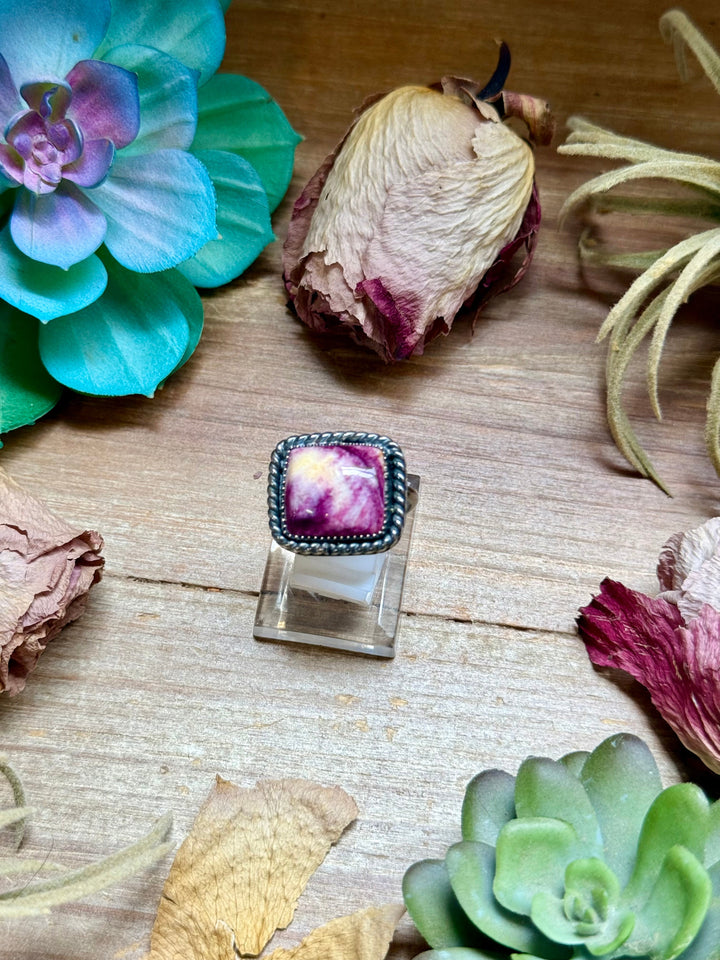 MJ Purple Spiny Oyster Sterling Silver Ring – Square - option 1 Ring Shopify Collective The Bijoux FAB Jewelry The Bijoux FAB Jewelry