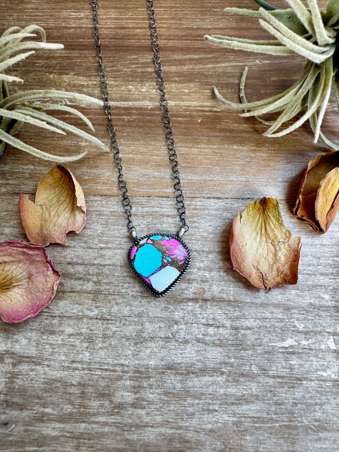 Cotton Candy Turquoise Bar Necklace – Freeform Shape – 18" Sterling Chain – Tia Long, Navajo Handmade Necklaces Shopify Collective The Bijoux FAB Jewelry The Bijoux FAB Jewelry