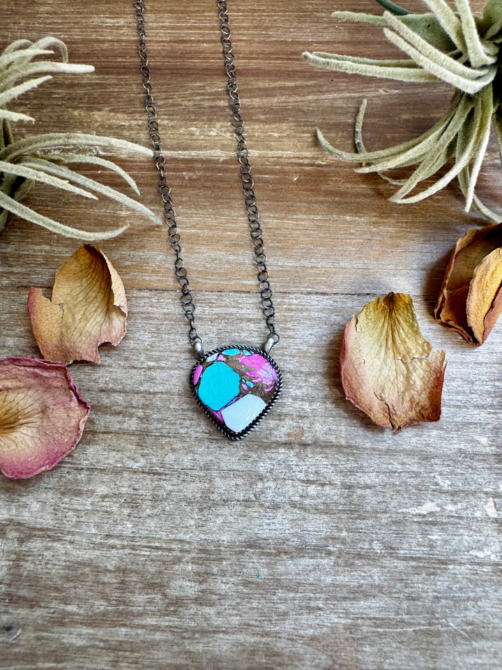 Cotton Candy Turquoise Bar Necklace – Freeform Shape – 18" Sterling Chain – Tia Long, Navajo Handmade Necklaces Shopify Collective The Bijoux FAB Jewelry The Bijoux FAB Jewelry