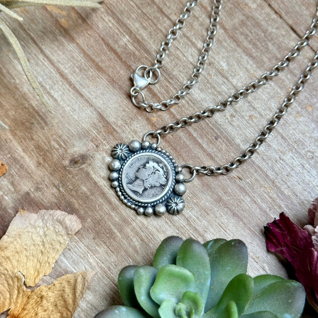93 - Sterling Silver Mercury Dime Fixed Chain Necklace by Jason Ogg Necklaces Shopify Collective The Bijoux FAB Jewelry The Bijoux FAB Jewelry