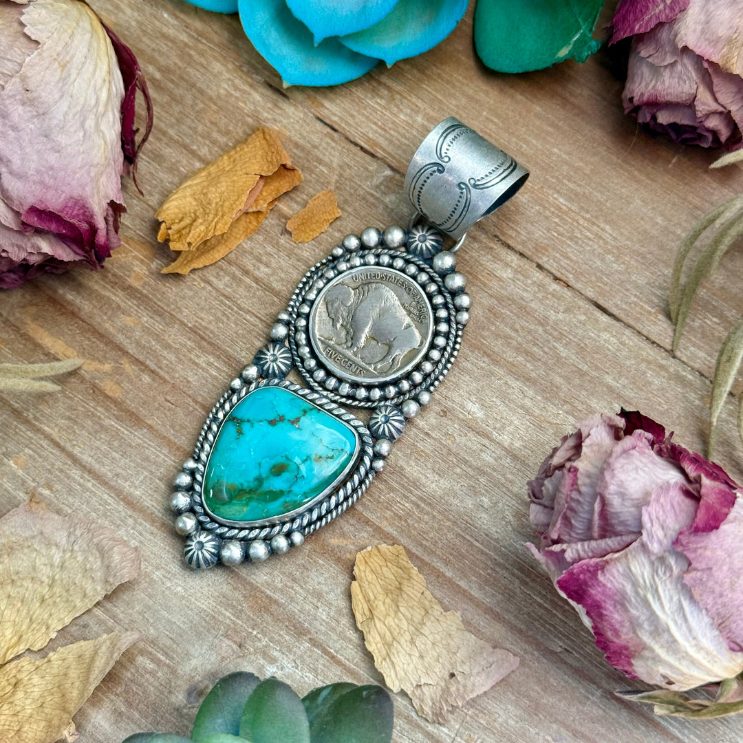70 - Sterling Silver Pilot Mountain Turquoise & Buffalo Nickel Pendant by Shay Pfeiffer Pendant Shopify Collective The Bijoux FAB Jewelry The Bijoux FAB Jewelry