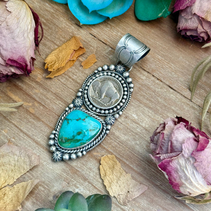 70 - Sterling Silver Pilot Mountain Turquoise & Buffalo Nickel Pendant by Shay Pfeiffer Pendant Shopify Collective The Bijoux FAB Jewelry The Bijoux FAB Jewelry