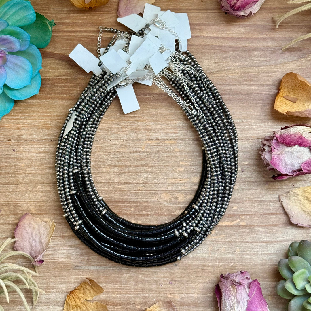 14” Black Onyx Heishi Necklace – Sterling Silver Pearls & Saucers Choker Shopify Collective The Bijoux FAB Jewelry The Bijoux FAB Jewelry