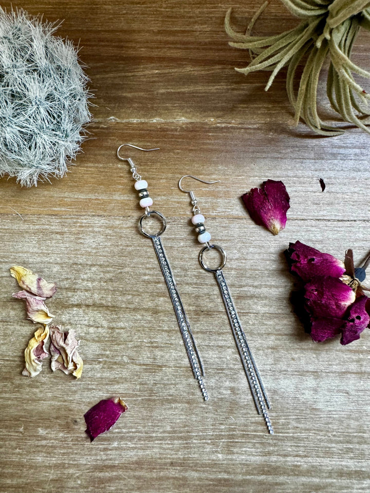 Chic dangle earrings with pink conch & sterling silver pearls Earrings Shopify Collective The Bijoux FAB Jewelry The Bijoux FAB Jewelry