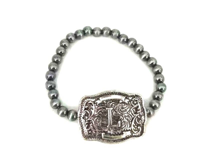Western Buckle Initial Stretch Bracelet L Snowing West