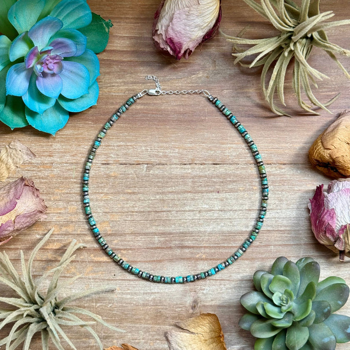 14” Turquoise Heishi & Sterling Silver Saucer Necklace – The Bijoux FAB Necklaces Shopify Collective The Bijoux FAB Jewelry The Bijoux FAB Jewelry