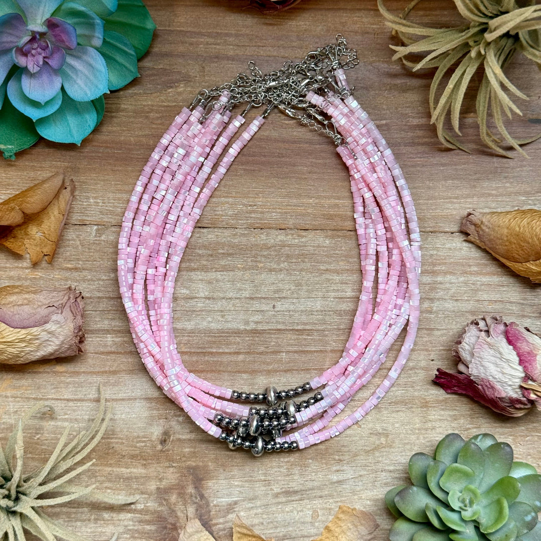 Pink Shell Heishi Necklace – 15" Necklaces Shopify Collective The Bijoux FAB Jewelry The Bijoux FAB Jewelry