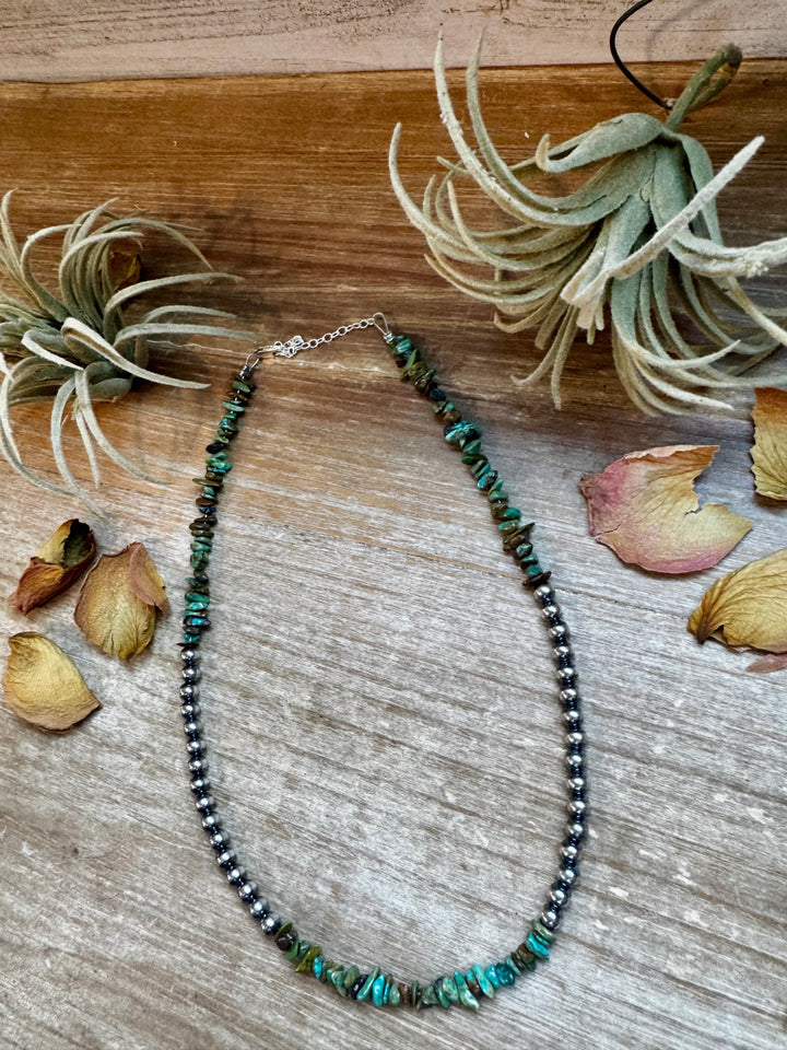 Sterling Silver Pearl & Turquoise Necklace – 16" + Extender Necklaces Shopify Collective The Bijoux FAB Jewelry The Bijoux FAB Jewelry
