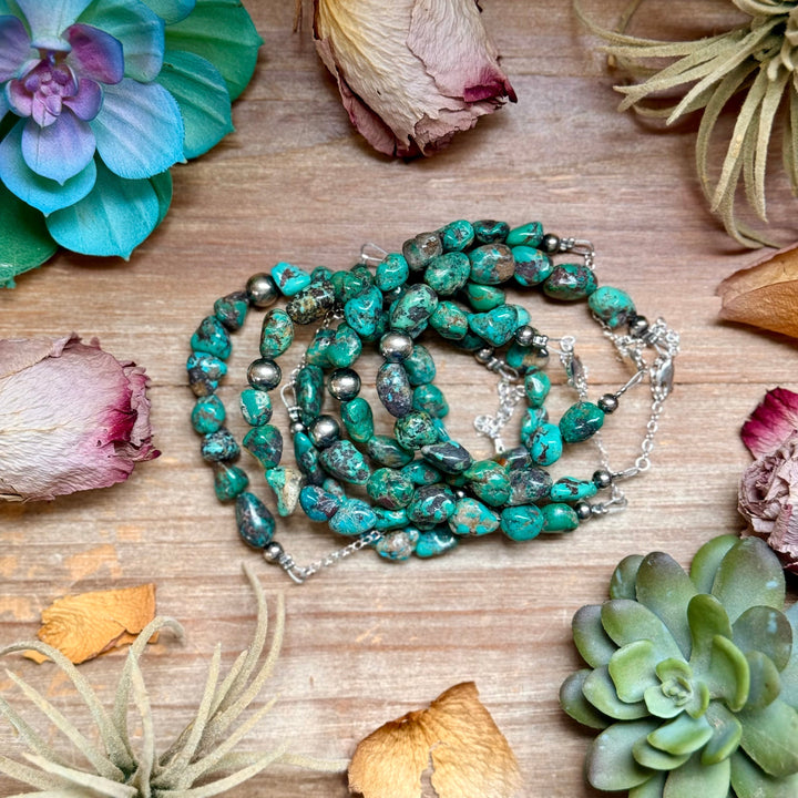 Turquoise Nugget Bracelet with Sterling Silver Pearls – 7” + Extender Bracelets Shopify Collective The Bijoux FAB Jewelry The Bijoux FAB Jewelry