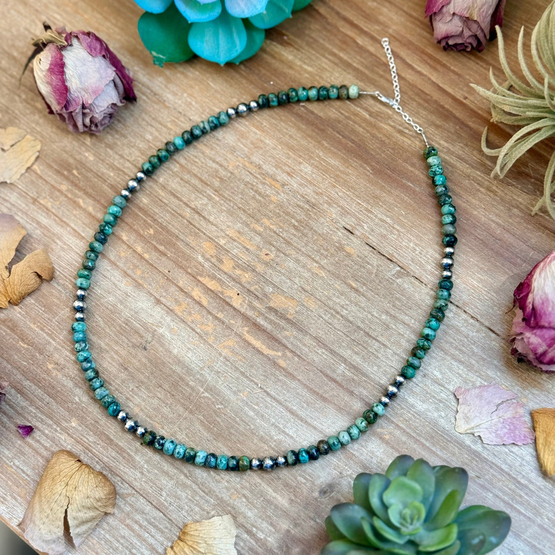 African Turquoise & Sterling Pearl Necklace 19” Necklaces Shopify Collective The Bijoux FAB Jewelry The Bijoux FAB Jewelry