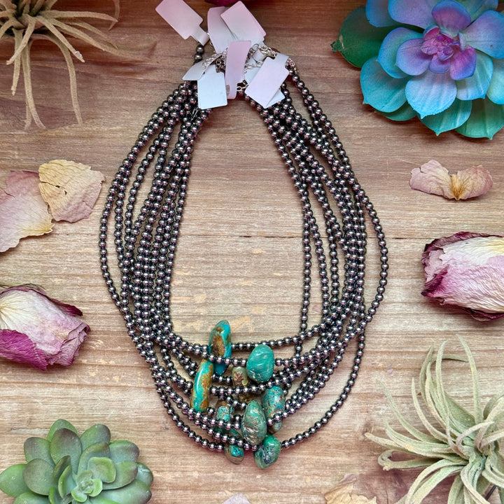 16” Green & Brown Turquoise Necklace – Sterling Silver Necklaces Shopify Collective The Bijoux FAB Jewelry The Bijoux FAB Jewelry