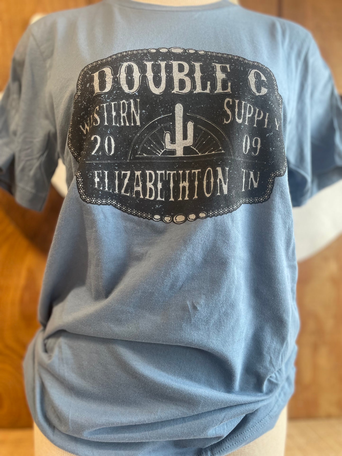 Double C Belt Buckle Print Tee T Shirt Steel Blue Double C Western Supply