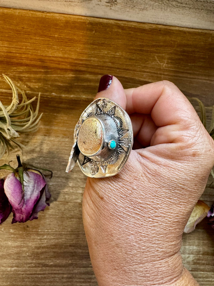 Adjustable Cowboy Hat Ring – Kingman Turquoise – Sterling Silver – Navajo Handmade by Robby Manuelito – USA ring Shopify Collective The Bijoux FAB Jewelry The Bijoux FAB Jewelry