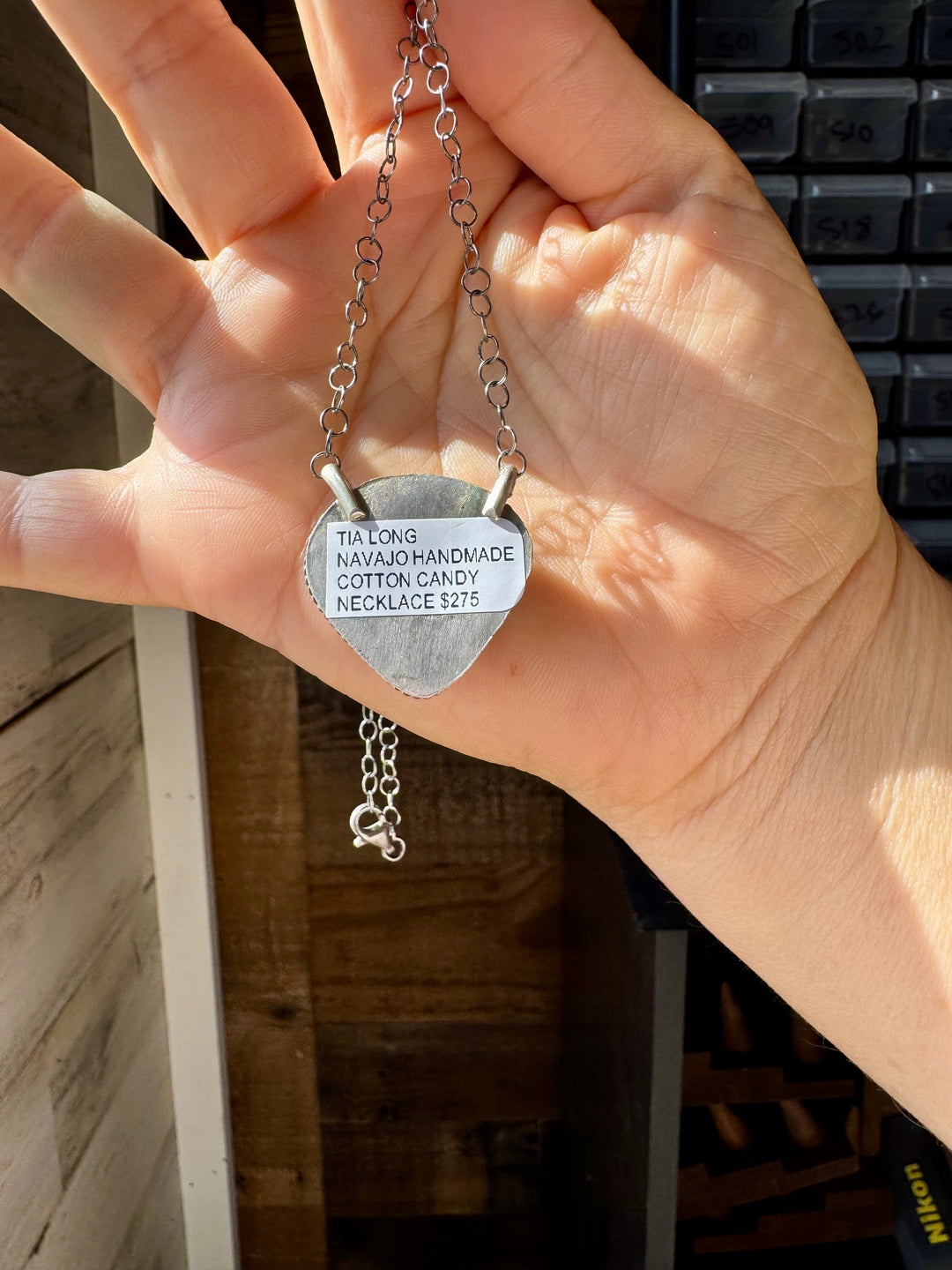 Cotton Candy Turquoise Bar Necklace – Freeform Shape – 18" Sterling Chain – Tia Long, Navajo Handmade Necklaces Shopify Collective The Bijoux FAB Jewelry The Bijoux FAB Jewelry