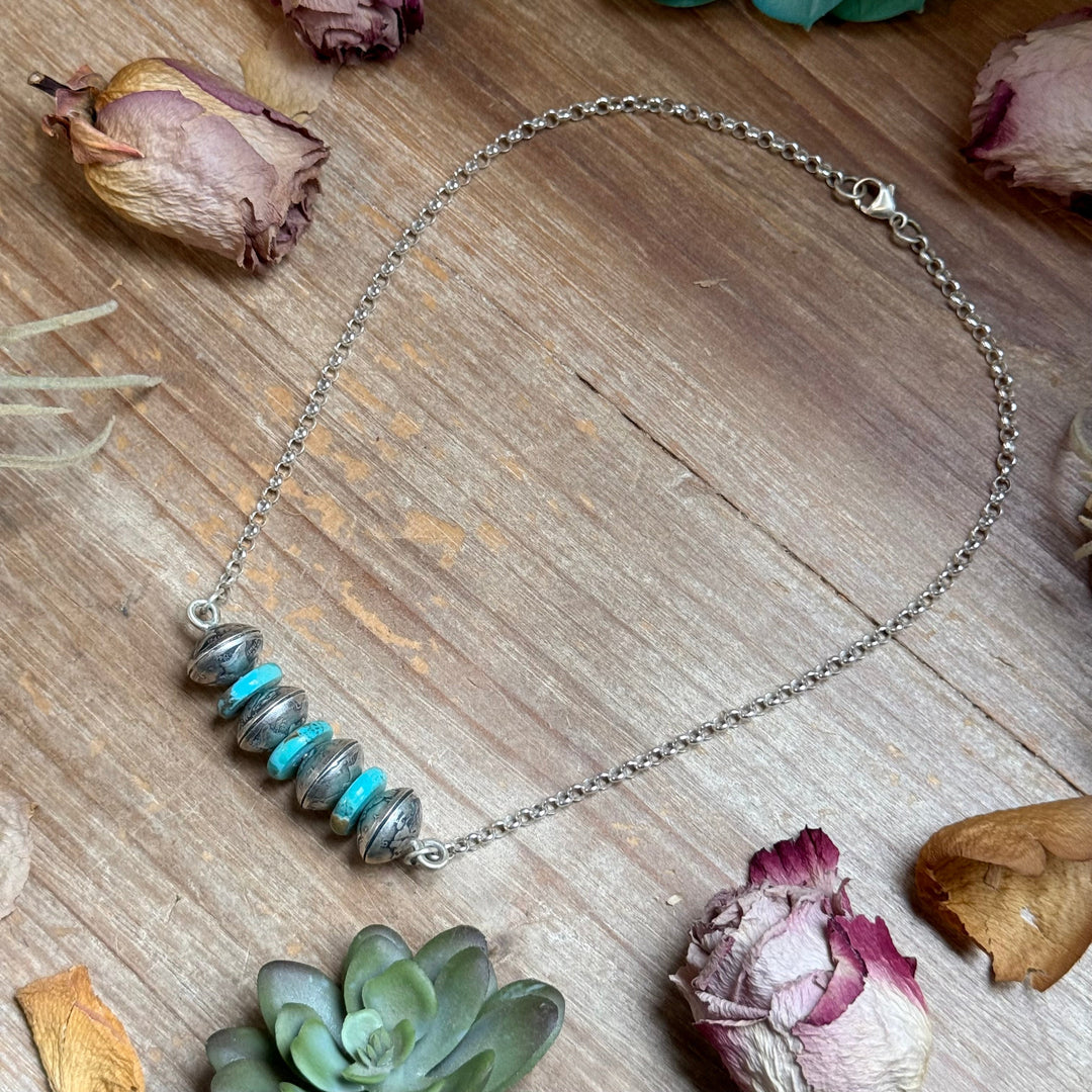 87 - Sterling Silver Kingman Turquoise & Mercury Dime Bar Necklace by Jason Ogg Necklaces Shopify Collective The Bijoux FAB Jewelry The Bijoux FAB Jewelry