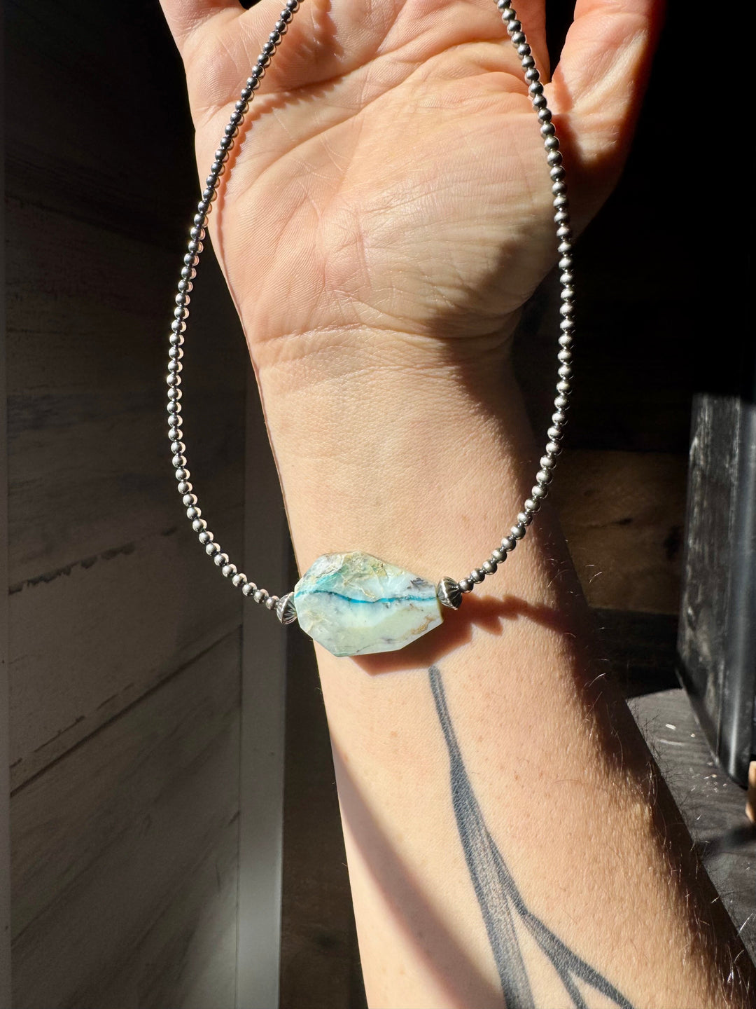 3 mm Sterling Silver Pearls with Peruvian Opal Choker Shopify Collective The Bijoux FAB Jewelry The Bijoux FAB Jewelry