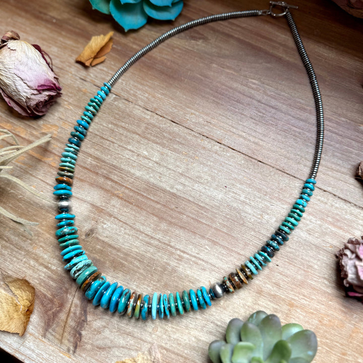 Tri-Color Turquoise Graduated Necklace with Hematite & Sterling Silver Accents – 23” Necklaces Shopify Collective The Bijoux FAB Jewelry The Bijoux FAB Jewelry