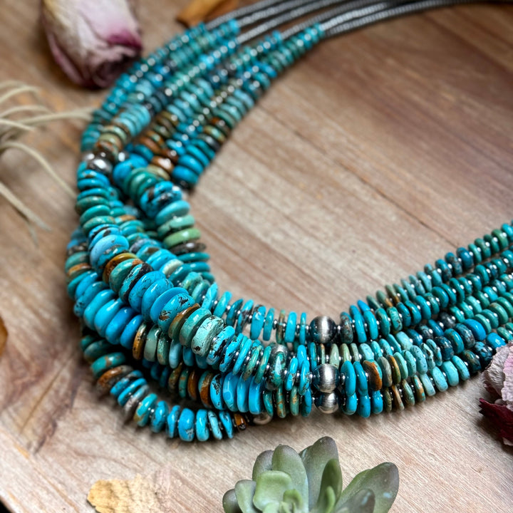 Tri-Color Turquoise Graduated Necklace with Hematite & Sterling Silver Accents – 23” Necklaces Shopify Collective The Bijoux FAB Jewelry The Bijoux FAB Jewelry