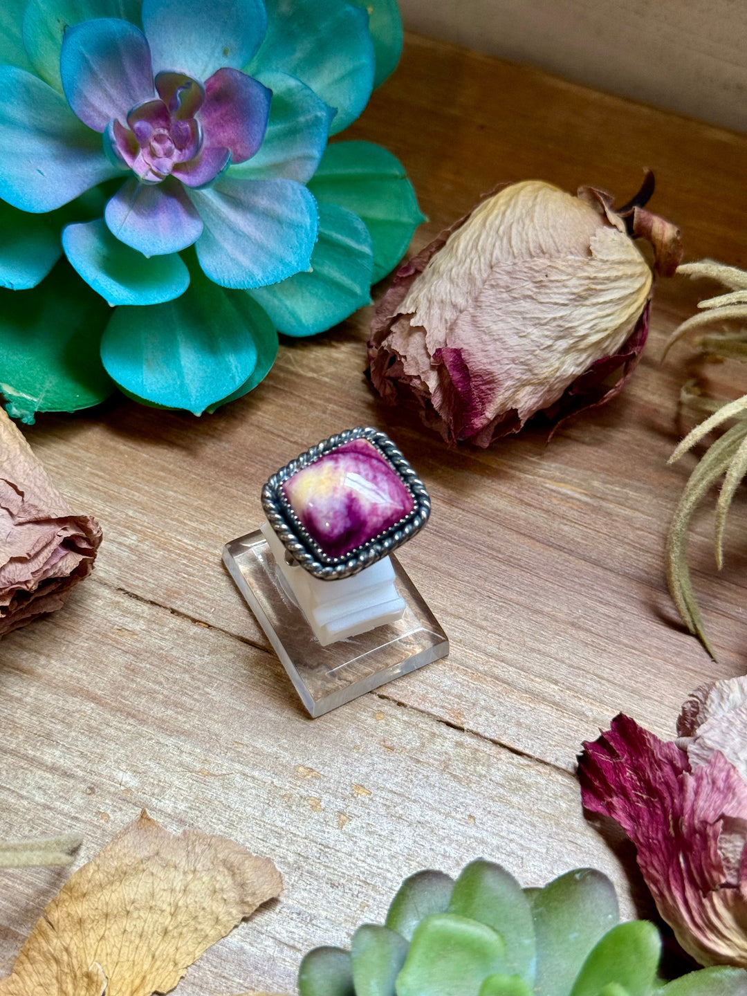 MJ Purple Spiny Oyster Sterling Silver Ring – Square - option 1 Ring Shopify Collective The Bijoux FAB Jewelry The Bijoux FAB Jewelry
