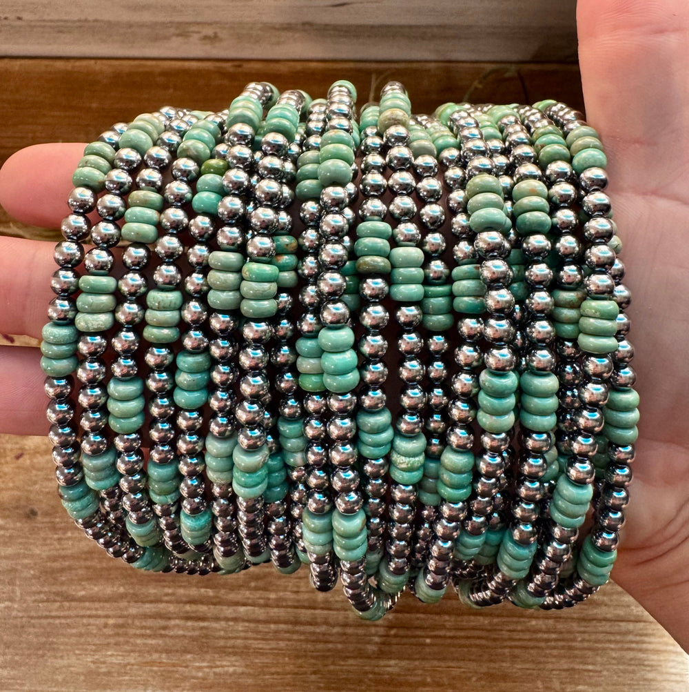Green Turquoise & Sterling Silver Pearl Necklace – 5mm – Handmade by The Bijoux FAB – 19" Necklaces Shopify Collective The Bijoux FAB Jewelry The Bijoux FAB Jewelry