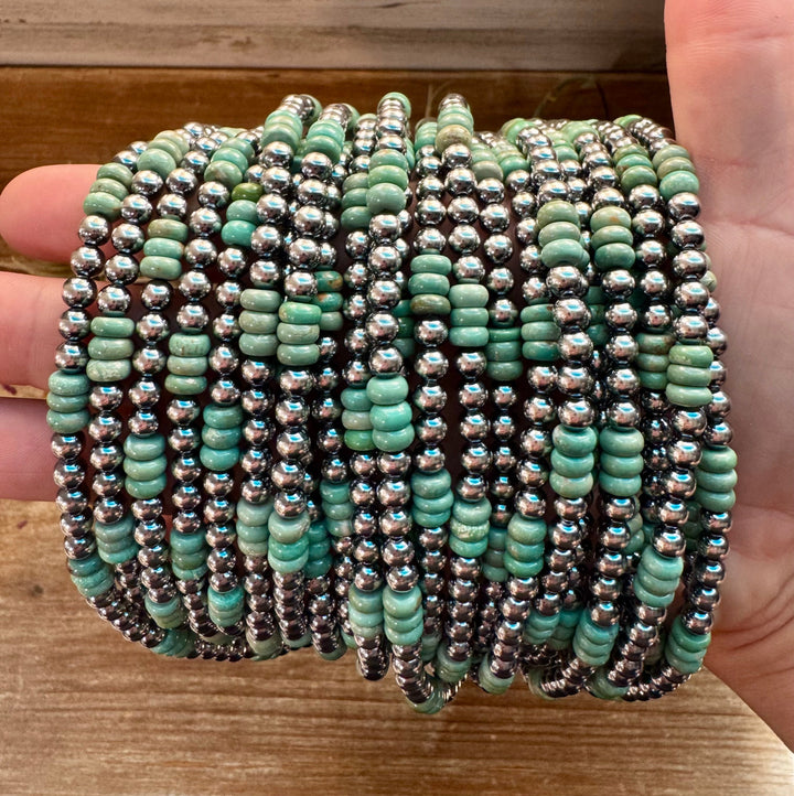 Green Turquoise & Sterling Silver Pearl Necklace – 5mm – Handmade by The Bijoux FAB – 19" Necklaces Shopify Collective The Bijoux FAB Jewelry The Bijoux FAB Jewelry