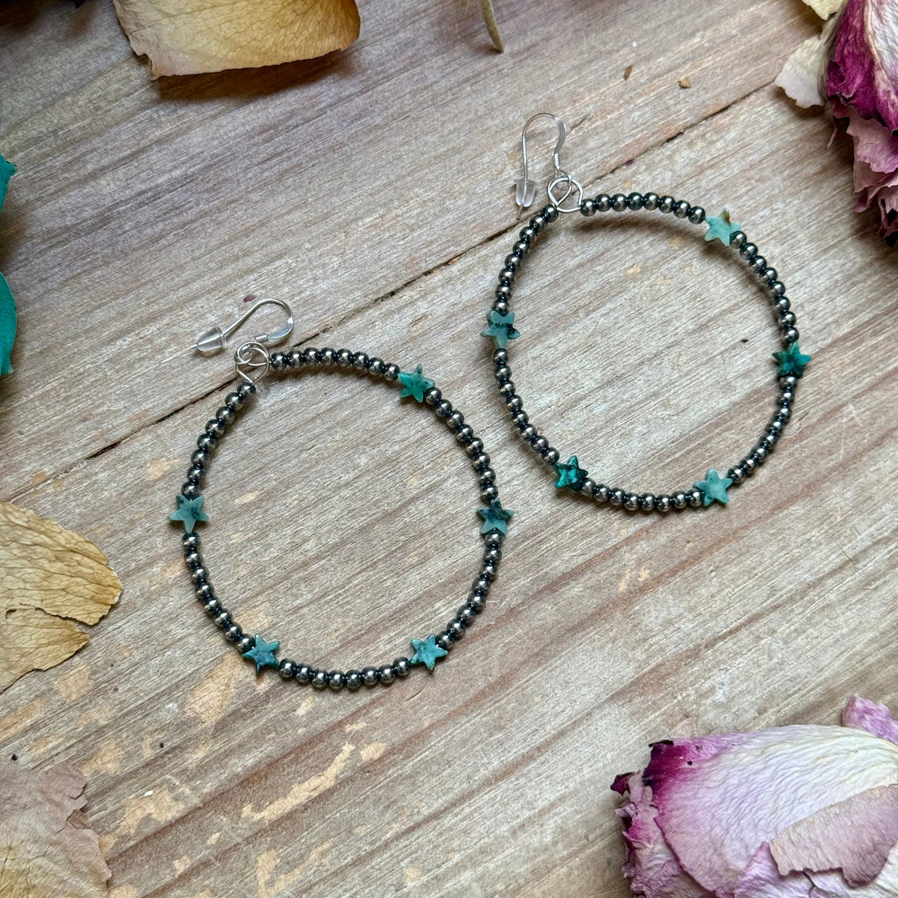 African Turquoise Star Hoop Earrings – 3mm Sterling Silver Earrings Shopify Collective The Bijoux FAB Jewelry The Bijoux FAB Jewelry
