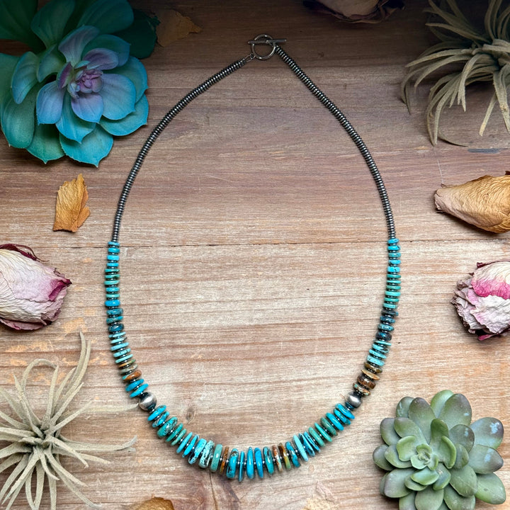 Tri-Color Turquoise Graduated Necklace with Hematite & Sterling Silver Accents – 23” Necklaces Shopify Collective The Bijoux FAB Jewelry The Bijoux FAB Jewelry