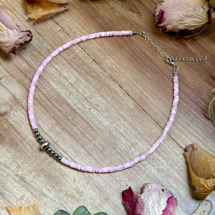 Pink Shell Heishi Necklace – 15" Necklaces Shopify Collective The Bijoux FAB Jewelry The Bijoux FAB Jewelry