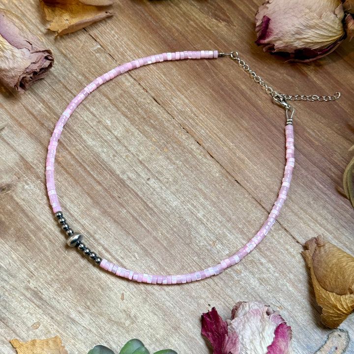 Pink Shell Heishi Necklace – 15" Necklaces Shopify Collective The Bijoux FAB Jewelry The Bijoux FAB Jewelry