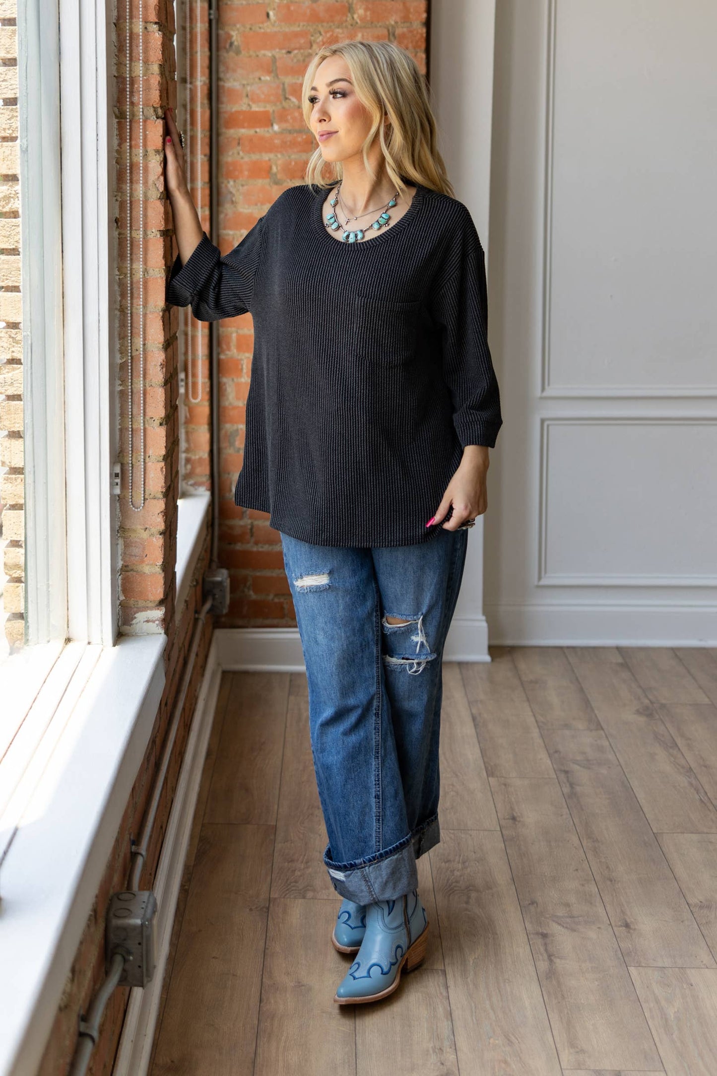 Ribbed 3/4 Sleeve Knit Top Andrée by Unit