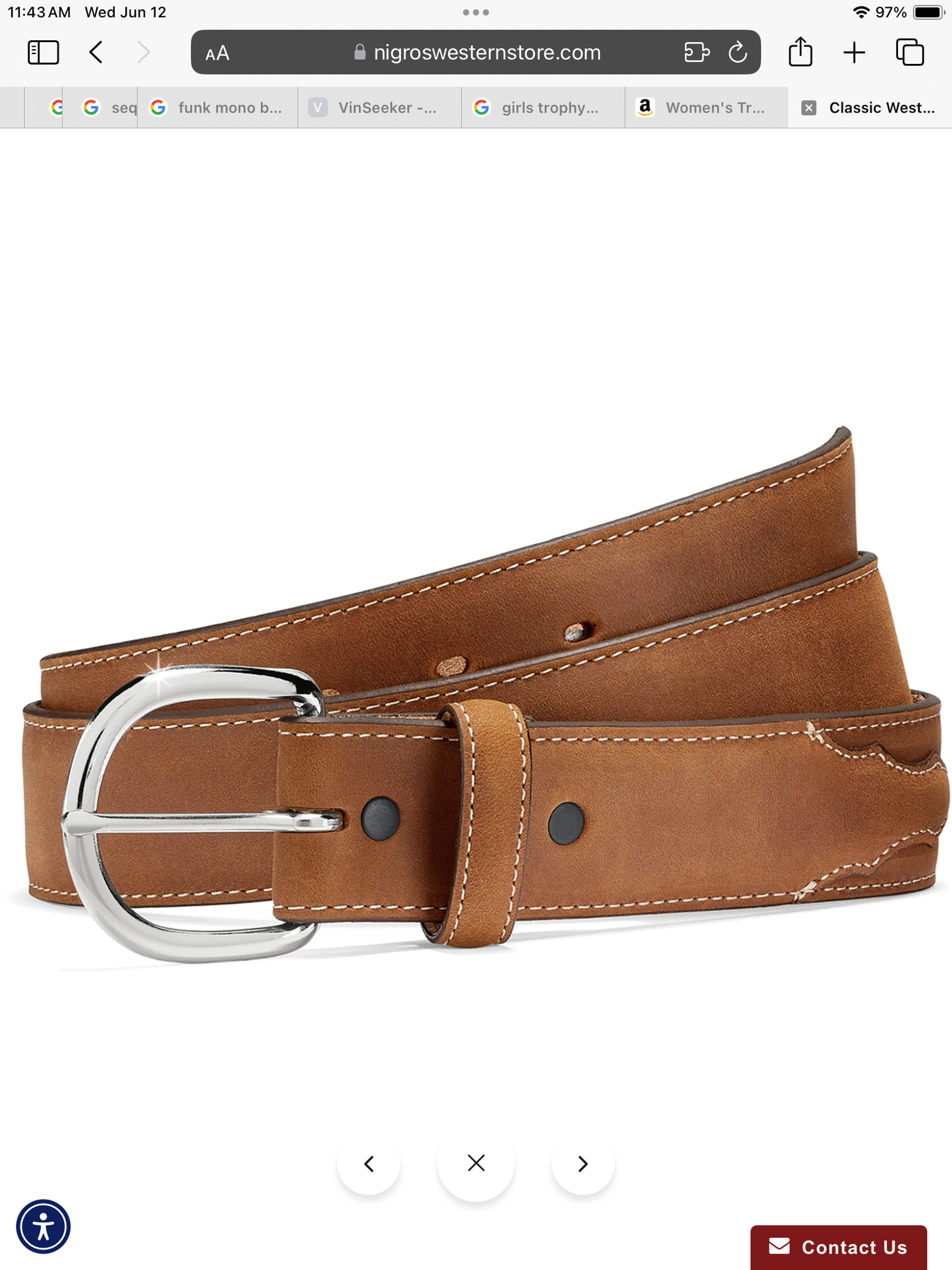 Justin Men’s Classic Western Belt Belts Justin